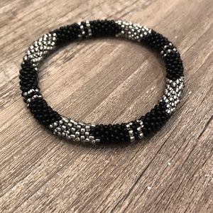 Black & Silver Beaded Roll-On Bracelet Stackable